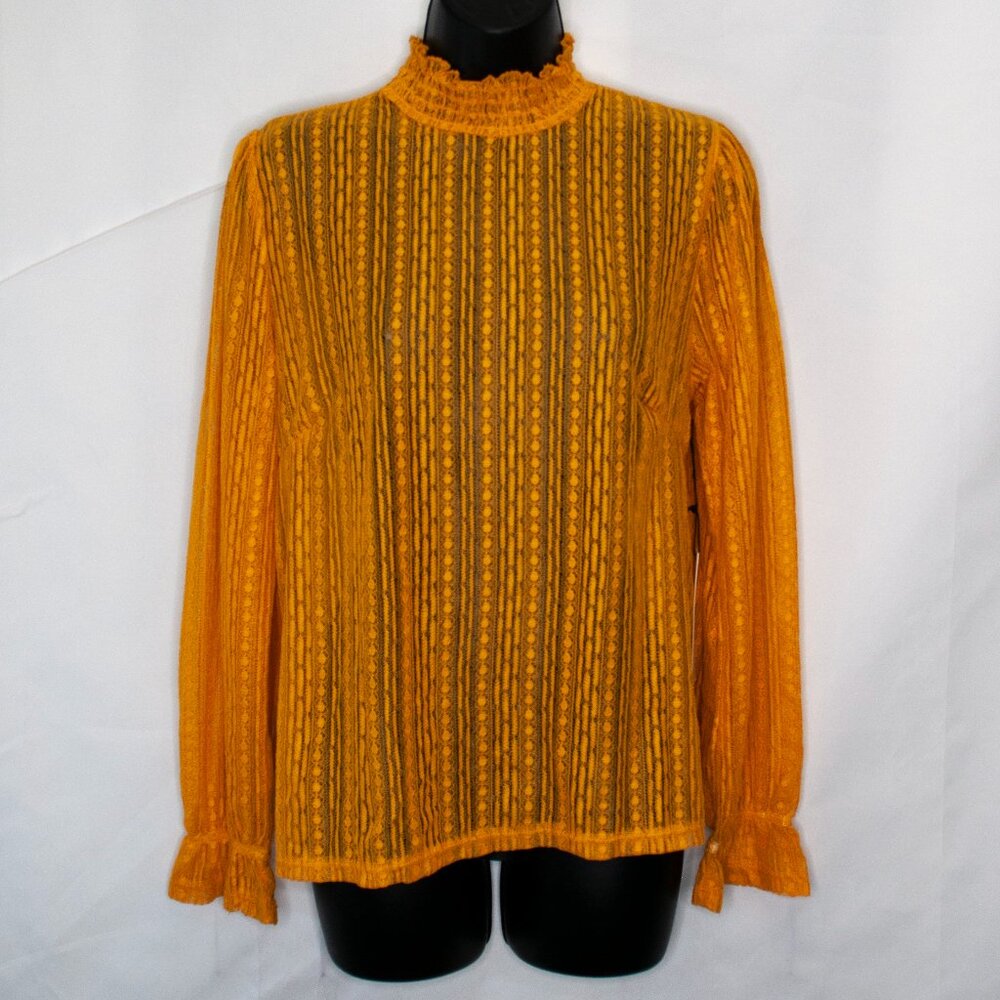 NEW Haute Monde Sheer Lace Top Juniors Large L Orange Boho Long Sleeve R13